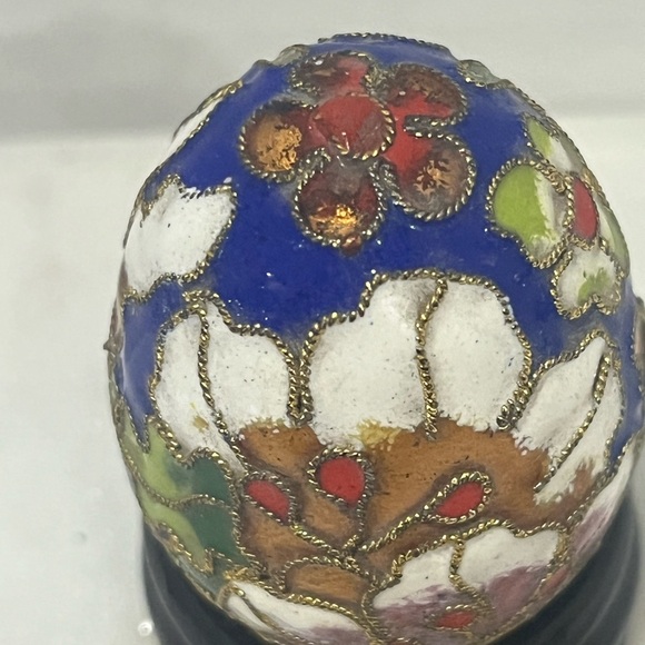 Asian Blue Cloisonne Enameled Porcelain Decorative Egg with Stand - Picture 3 of 6